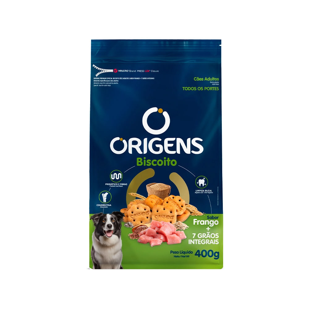 Biscoito Origens Caes Adulto 7 Graos Frango 400g
