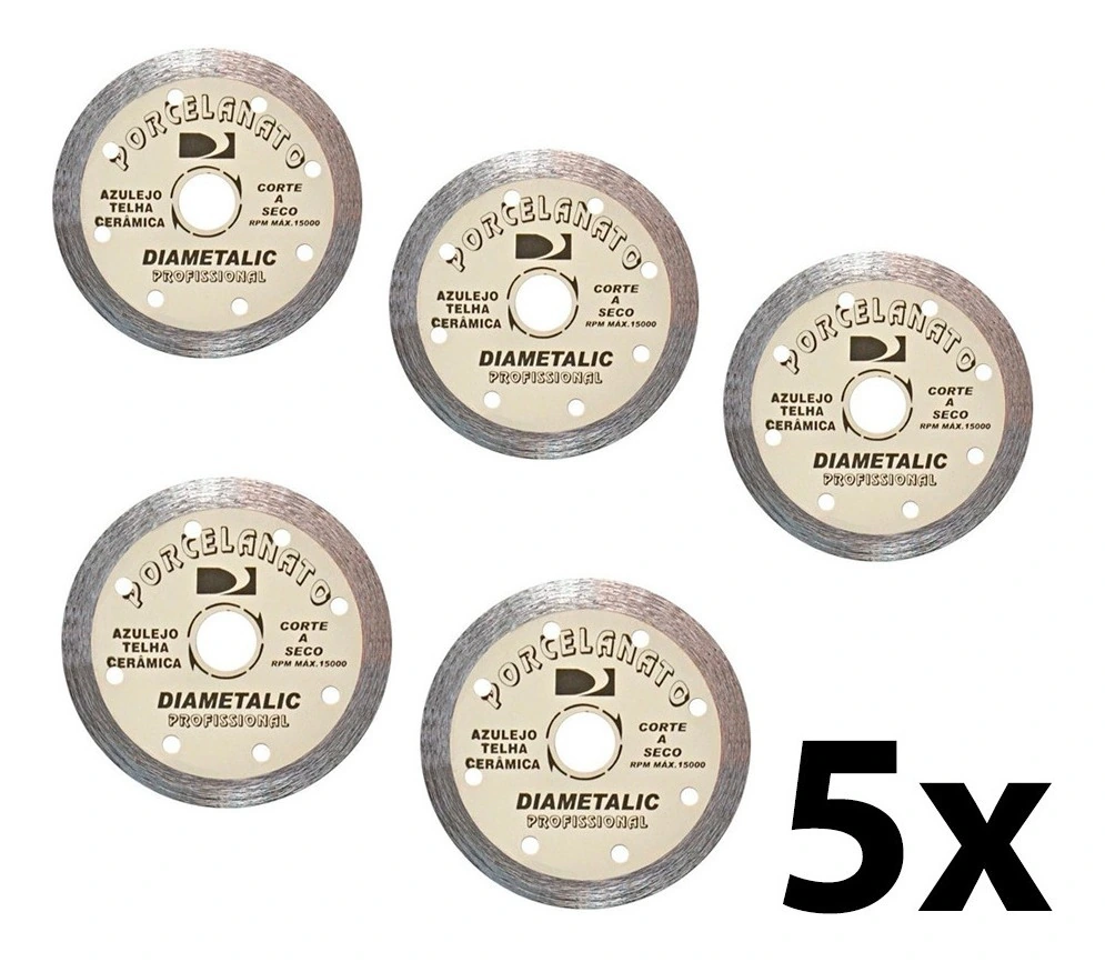 Kit 5 Discos Corte Diamantado Porcelanato 110mm Diametalic