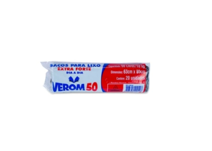 Sacos Para Lixo Extra Forte 50 litros 20 unidades Verom