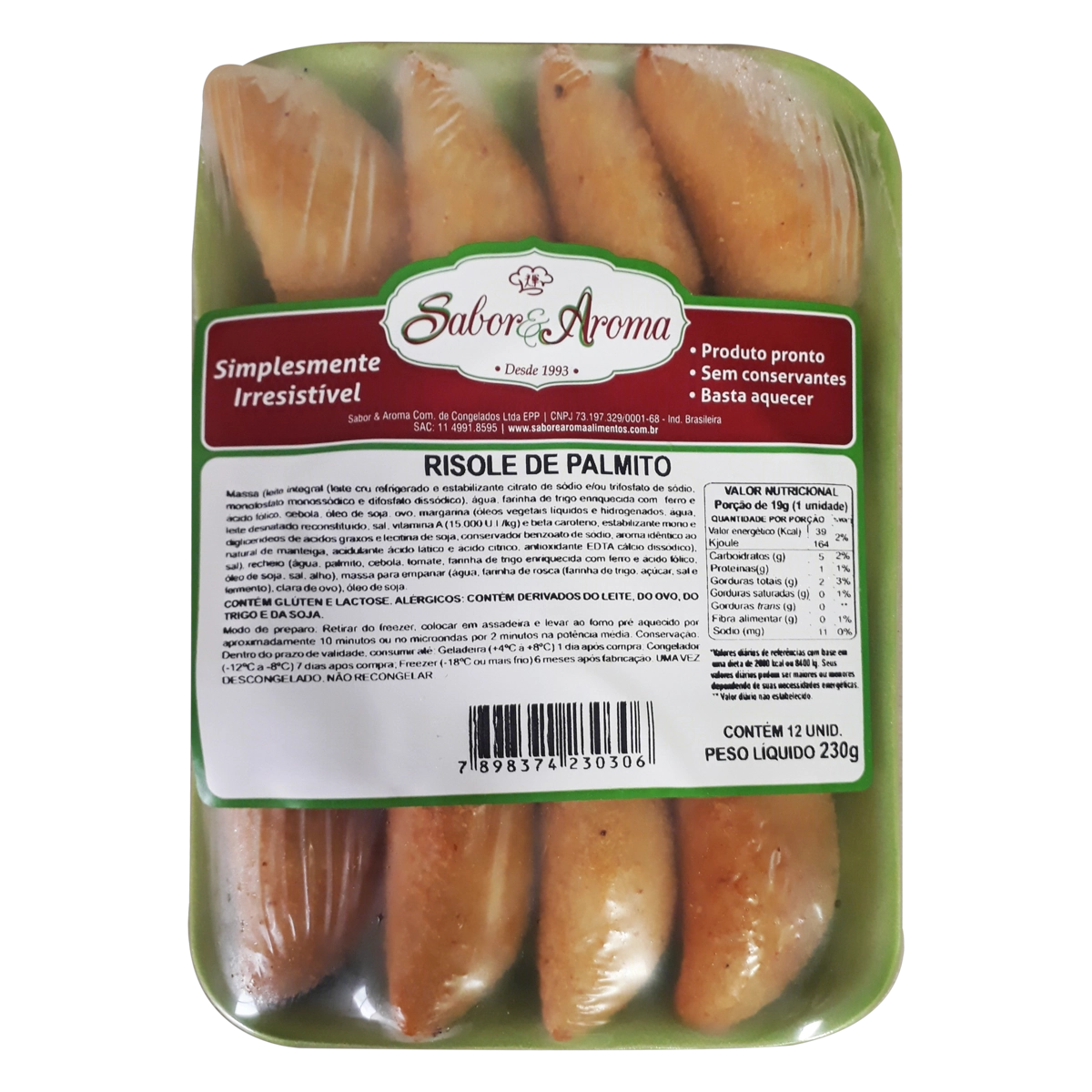 Risole Congelado Palmito Sabor Aroma Bandeja 230g 12 Unidades