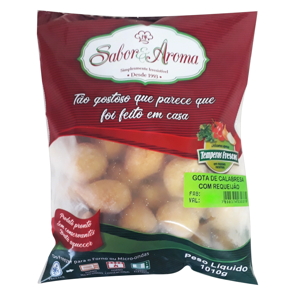 Gota De Calabresa Congelada Com Requeijão Sabor Aroma Pacote 1010g