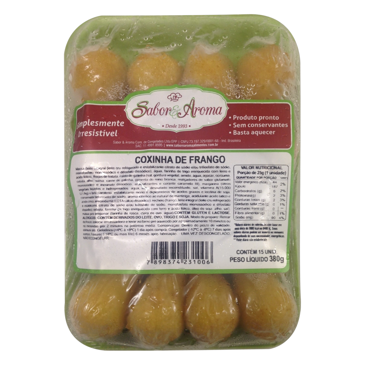 Coxinha Congelada Frango Sabor Aroma Bandeja 380g 15 Unidades