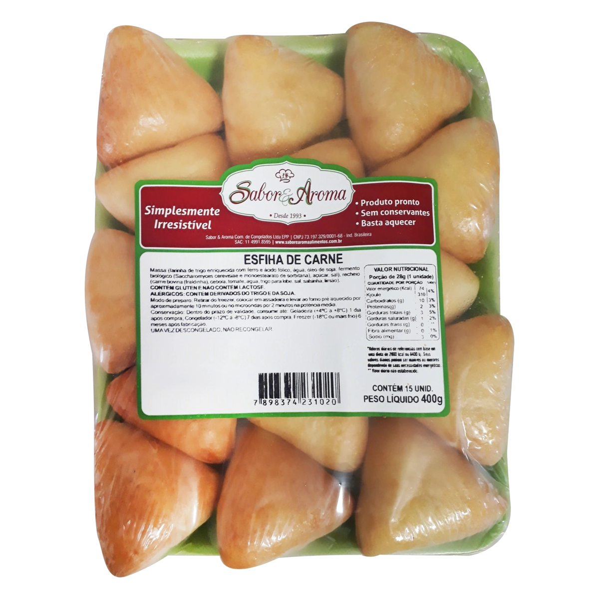 Esfirra Congelada Carne Sabor Aroma Bandeja 400g 15 Unidades
