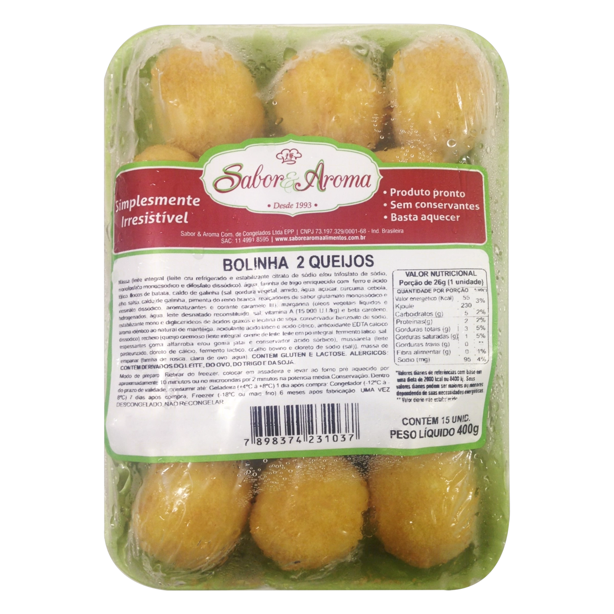 Bolinha 2 Queijos Congelada Sabor Aroma Bandeja 400g 15 Unidades