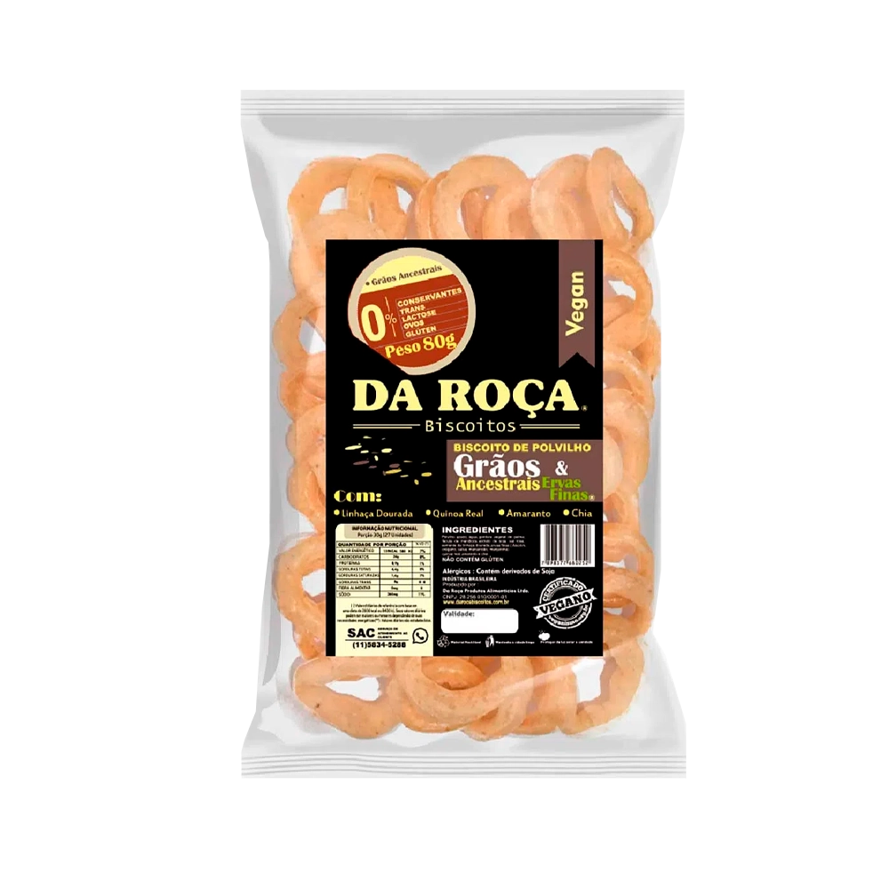 Biscoito De Polvilho Vegano Sabor Grãos Ancestrais Da Roça 65g