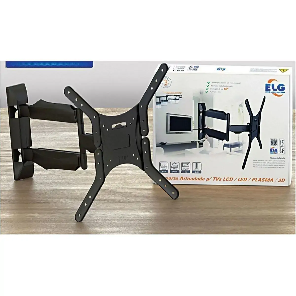 Suporte Para Tv Articulado Preto A02v4n Aço Carbono 38kg Elg 26 A 55