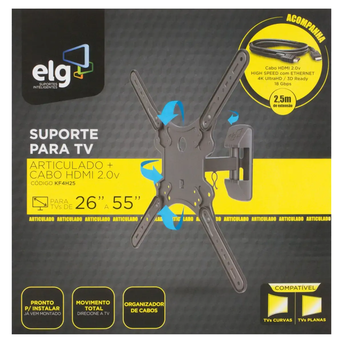 Suporte Para Tv E Antena Articulado Preto Aço 30kg Elg 26 A 55