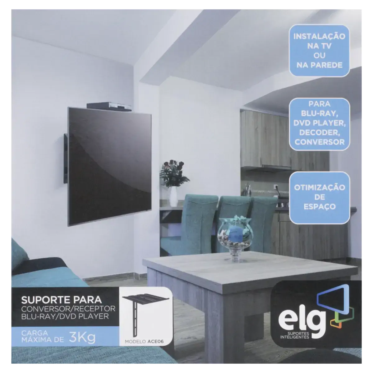 Suporte Para Tv E Antena Preto Ace06 Aço Carbono 3kg Elg