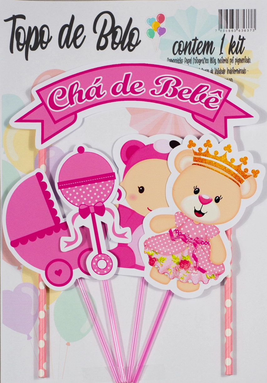 Topo Bolo Cha De Bebe Rosa Fazendo Festa