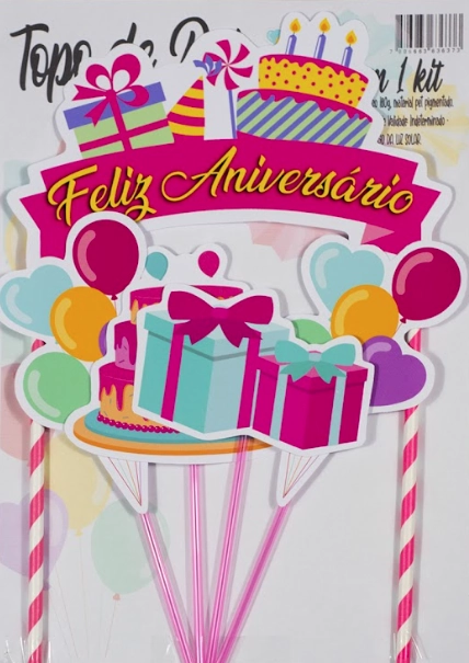 Topo Bolo Aniversario Rosa Fazendo Festa