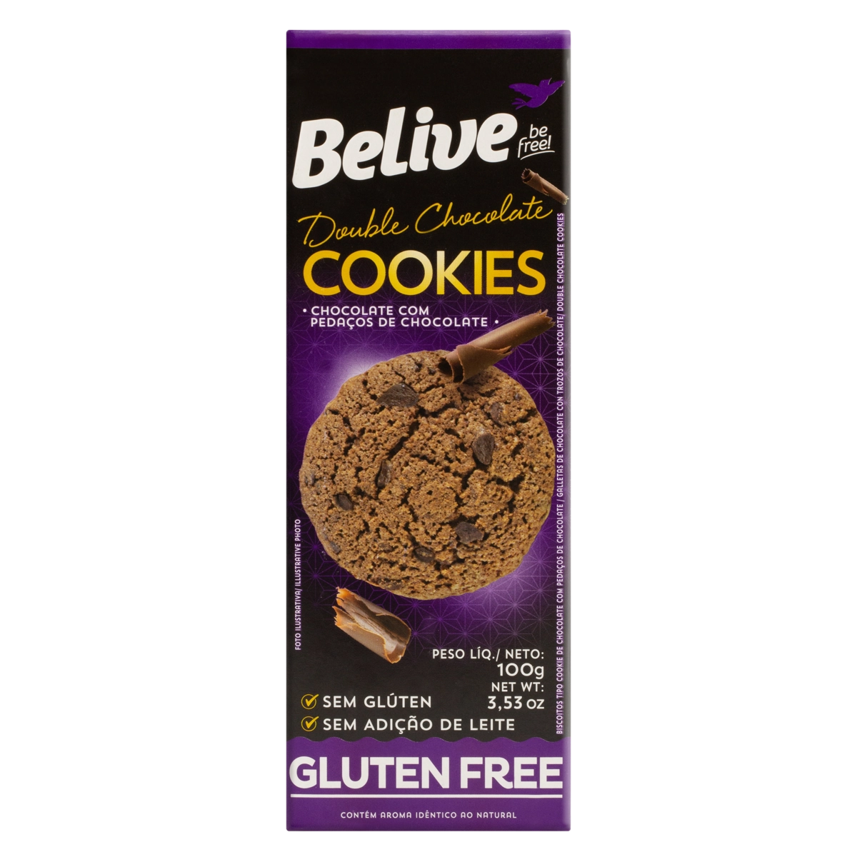 Biscoito Cookie Chocolate Com Pedaços De Chocolate Sem Glúten Zero Lactose Belive Be Free Caixa 100g