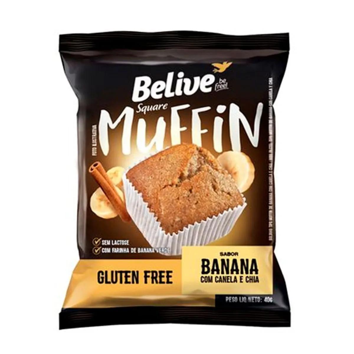 Muffin Banana, Canela E Chia Sem Glúten Zero Lactose Belive Be Free Square Pacote 40g