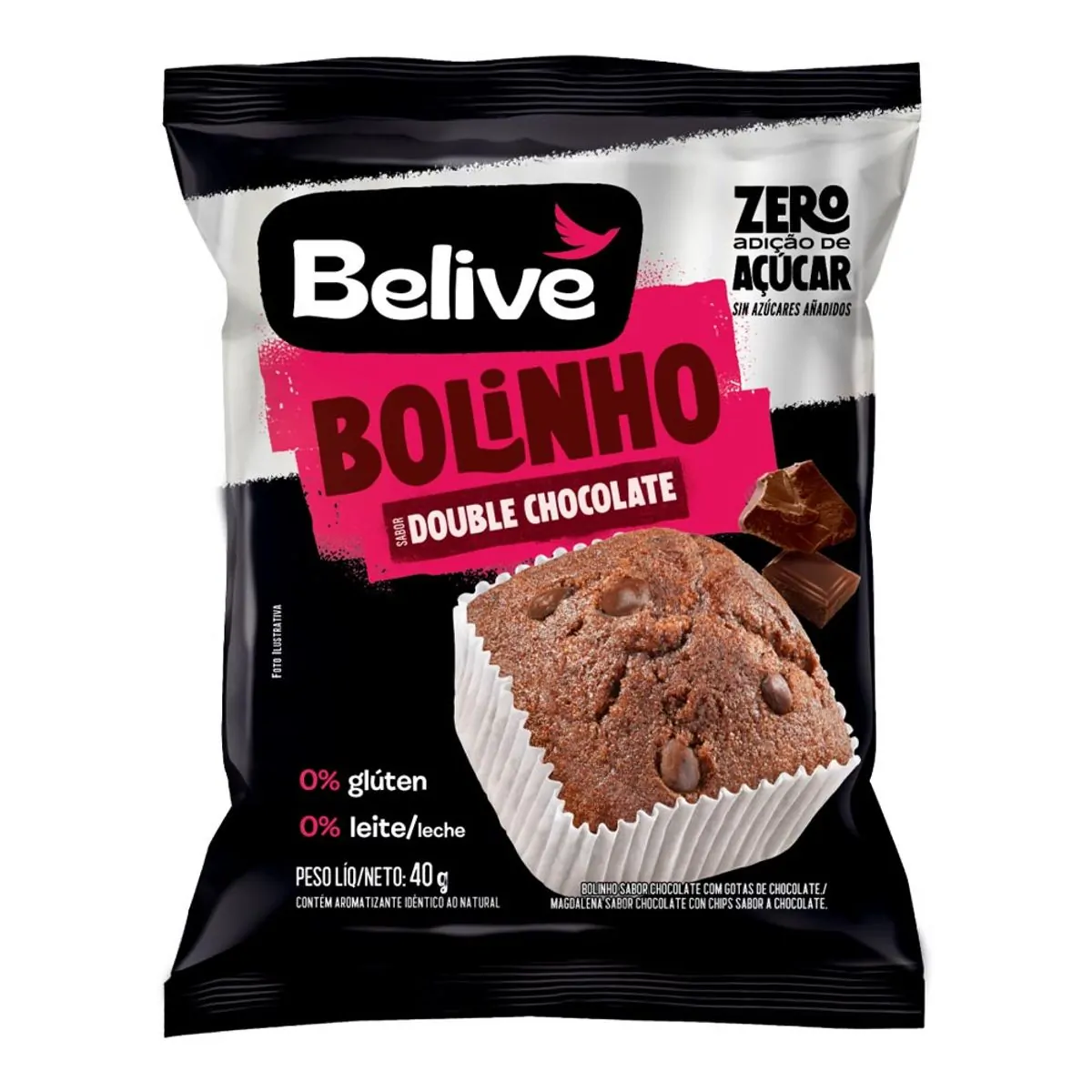 Muffin Zero Açúcar Double Chocolate Belive 40 g