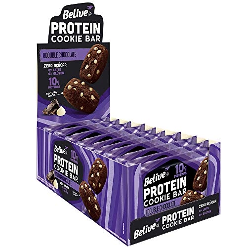 Cookie Bar Protein Double Chocolate Sem Açúcar Sem Glúten Sem Lactose Belive 40g Display Com 10 Unid