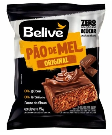 Pão De Mel 100 Coberto De Chocolate Sem Açúcar Sem Glúten E Sem Lactose Belive Display Com 10 Unidad