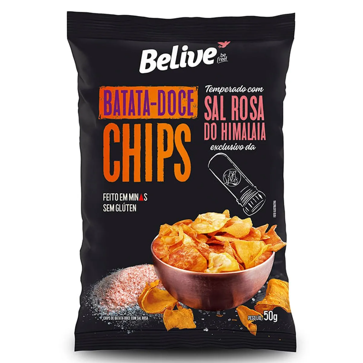 Chips de Batata Doce Belive Sal Rosa Do Himalaia 50 g