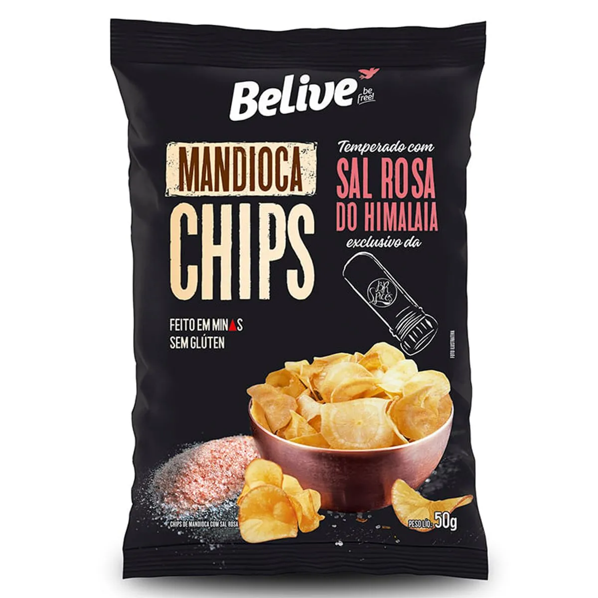 Chips de Mandioca Belive Sal Rosa Do Himalaia 50 g