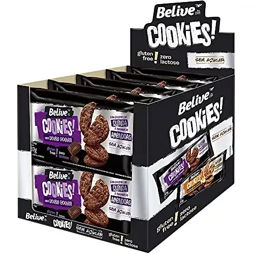Display De Cookie Double Chocolate Sem Açúcar Sem Glúten Sem Lactose Belive 10 Unidades De 67g