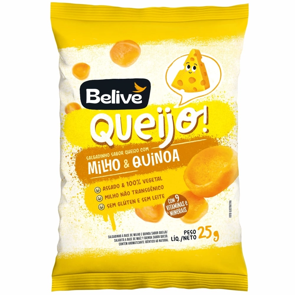 Salgadinho De Milho E Quinoa Sabor Queijo Sem Glúten Sem Leite Com 9 Vitaminas E Minerais Belive 25g