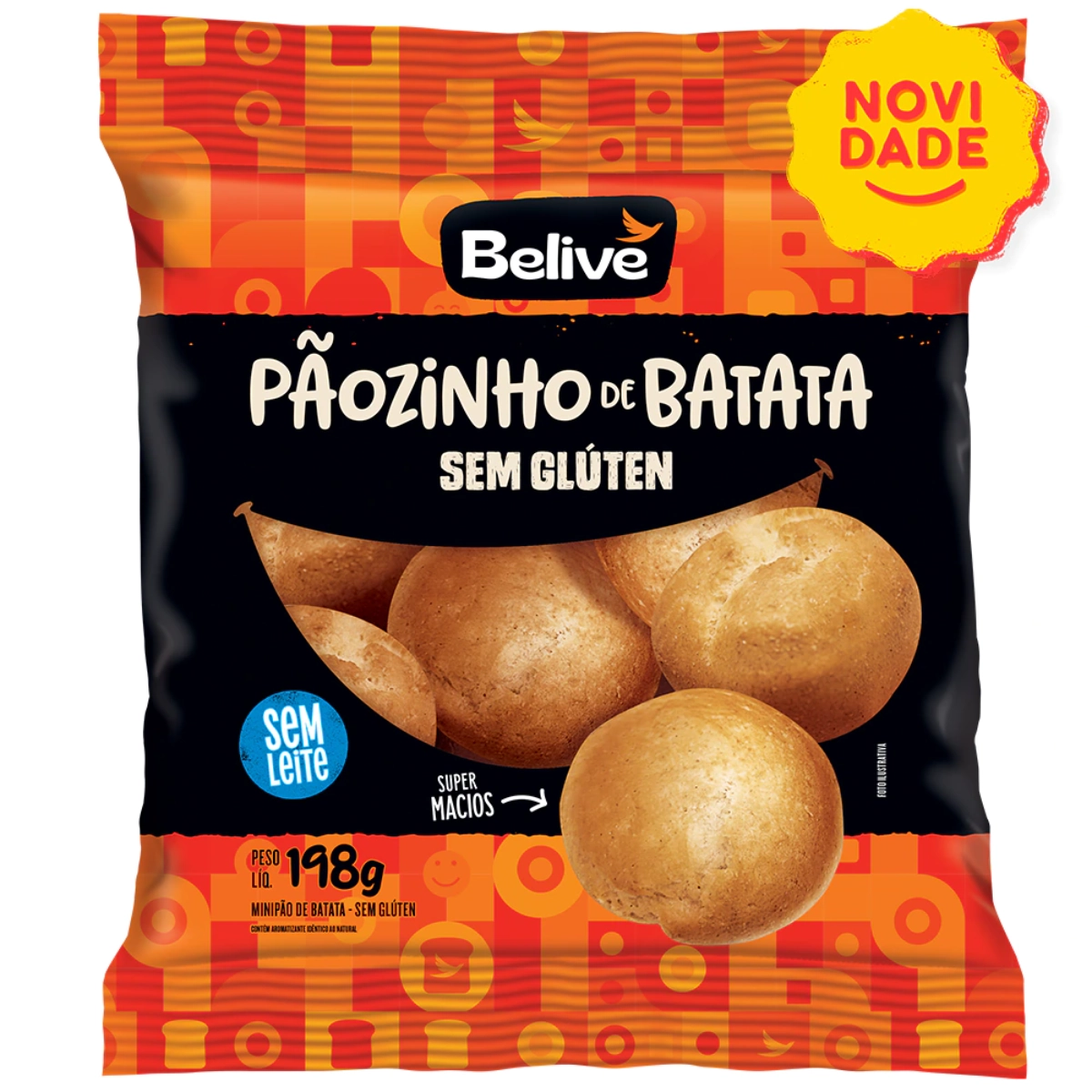 Pão de Batata Sem Glúten Sem Leite Sem Lactose Pãozinho Belive 198g