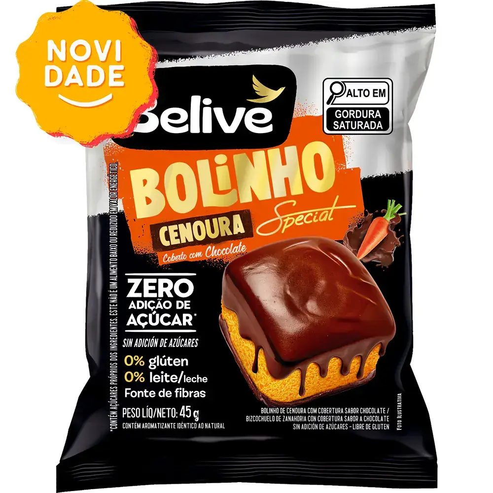 Bolinho Belive Sem Gluten Cenoura Coberto Chocolate 45g