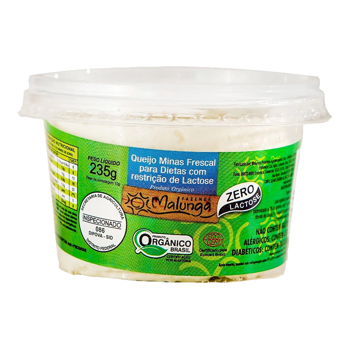 Queijo Minas Frescal Orgânico Zero Lactose Fazenda Malunga 235g