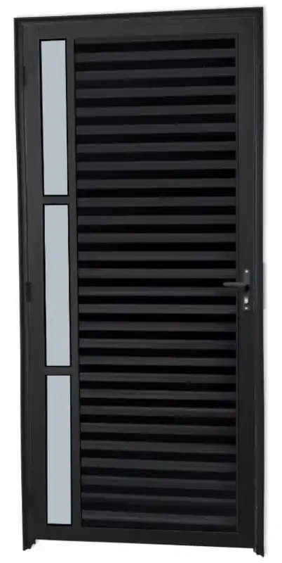 Porta De Aluminio Palheta Visor Lateral Linha Premium Preto