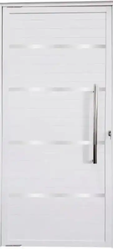 Porta De Aluminio Pivotante Lambril Frisos Com Puxador Linha Premium Branco