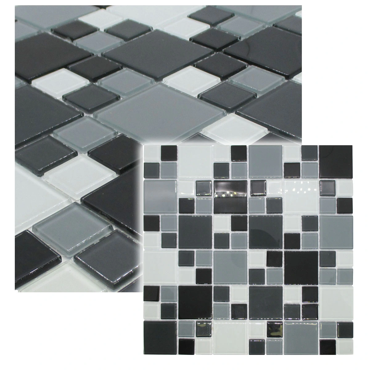 Pastilhas de Vidro Cinza Mix Brilhante 30x30cm