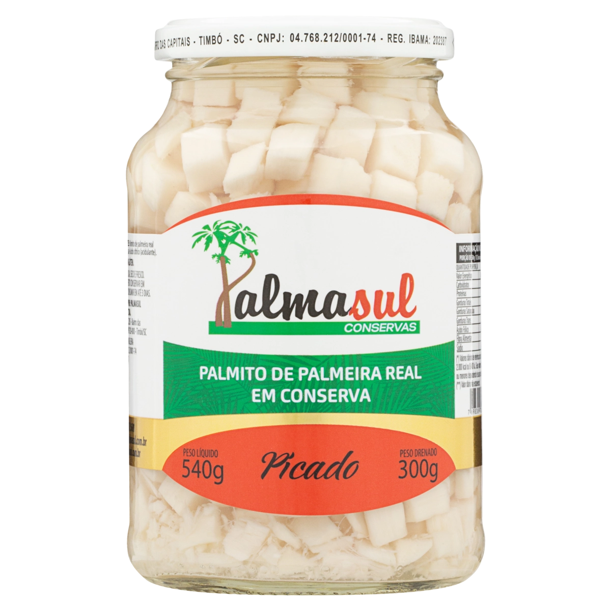 Palmito Palmeira Real Em Conserva Picado Palmasul Vidro 300g