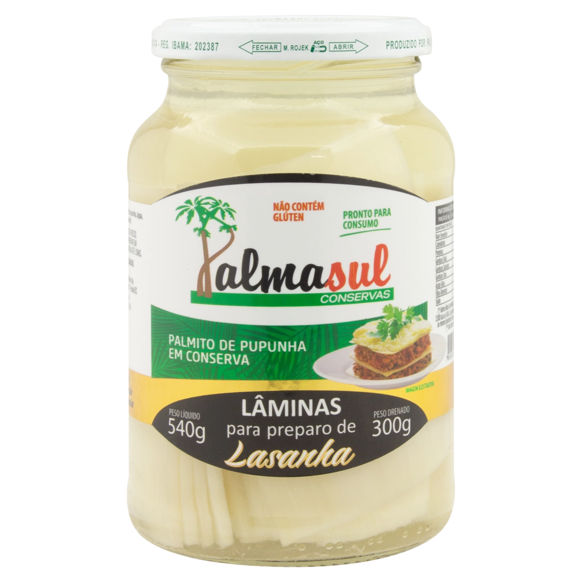 Palmito Pupunha Em Conserva Lasanha Palmasul Vidro 300g