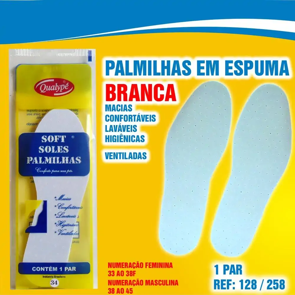 Palmilha Espuma para Ajuste do Calçado Qualypé Soft Soles Branco 44