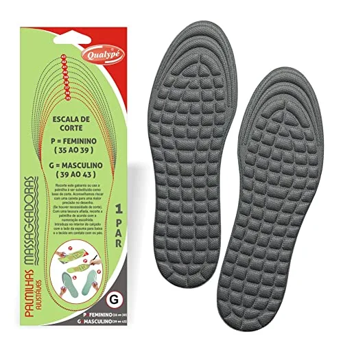 Palmilha Massageadora Masculina, Cinza/verde, Tamanho Ajustável 39 Ao 43 , Qualypé