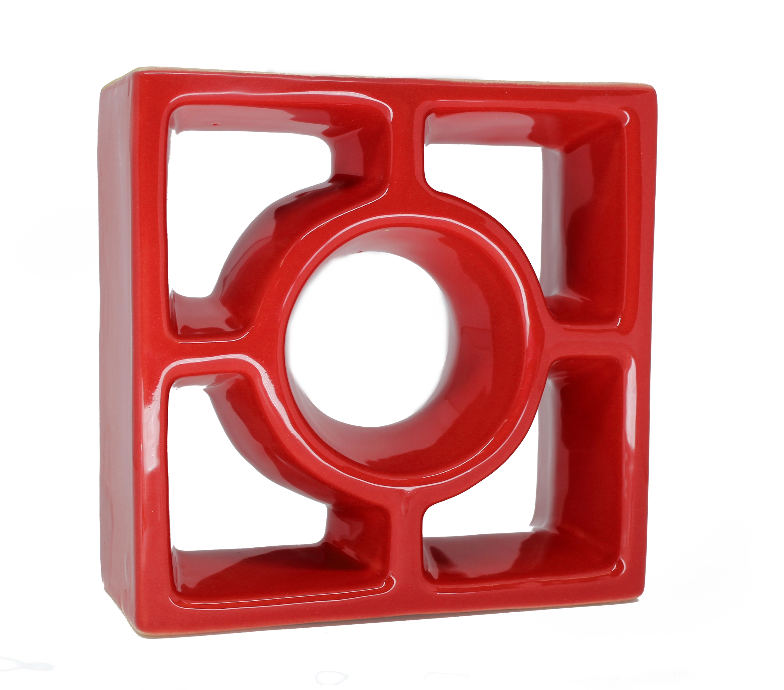 Cobogó Cerâmico Esmaltado Acetinado 19x19cm Vermelho Reto Redondo Cerâmica Martins
