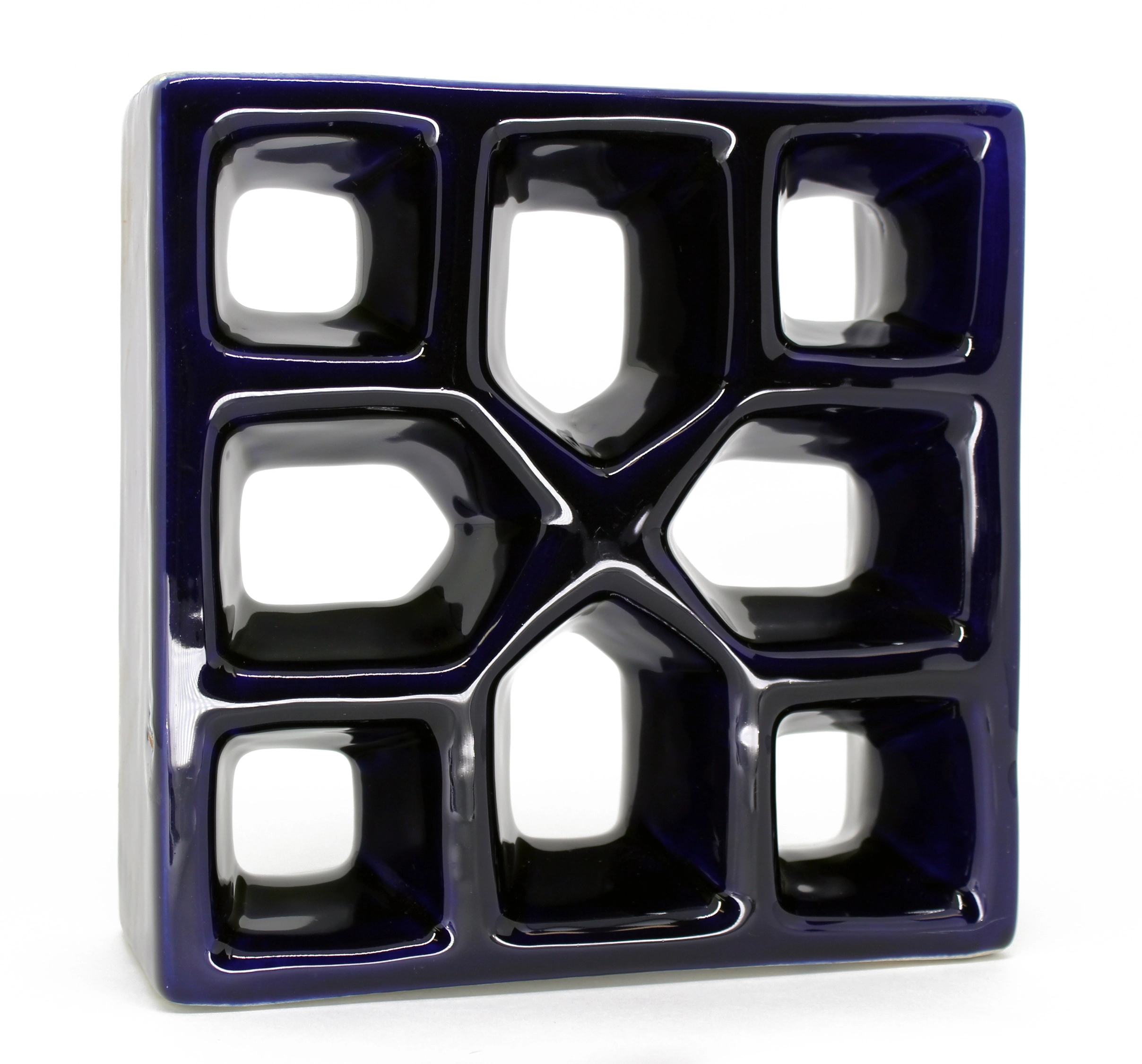 Cobogó Cerâmico Esmaltado Acetinado 19x19cm Azul Cobalto Reto Xis Cerâmica Martins