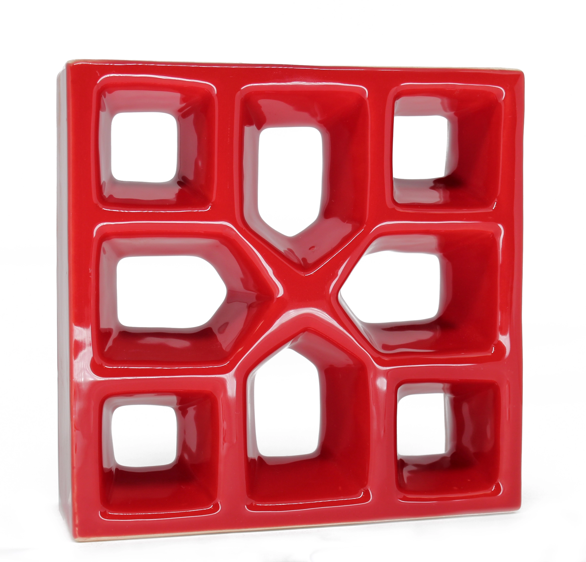 Cobogó Cerâmico Esmaltado Acetinado 19x19cm Vermelho Reto Xis Cerâmica Martins