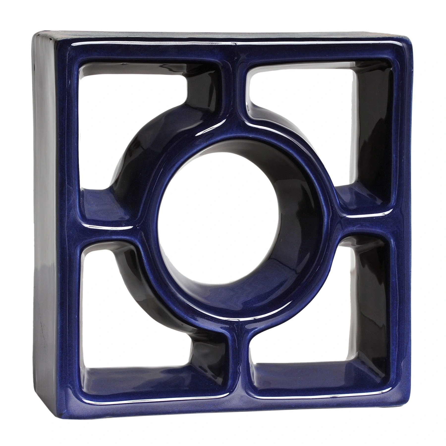 Cobogó Cerâmico Esmaltado Acetinado 19x19cm Azul Cobalto Reto Redondo Cerâmica Martins