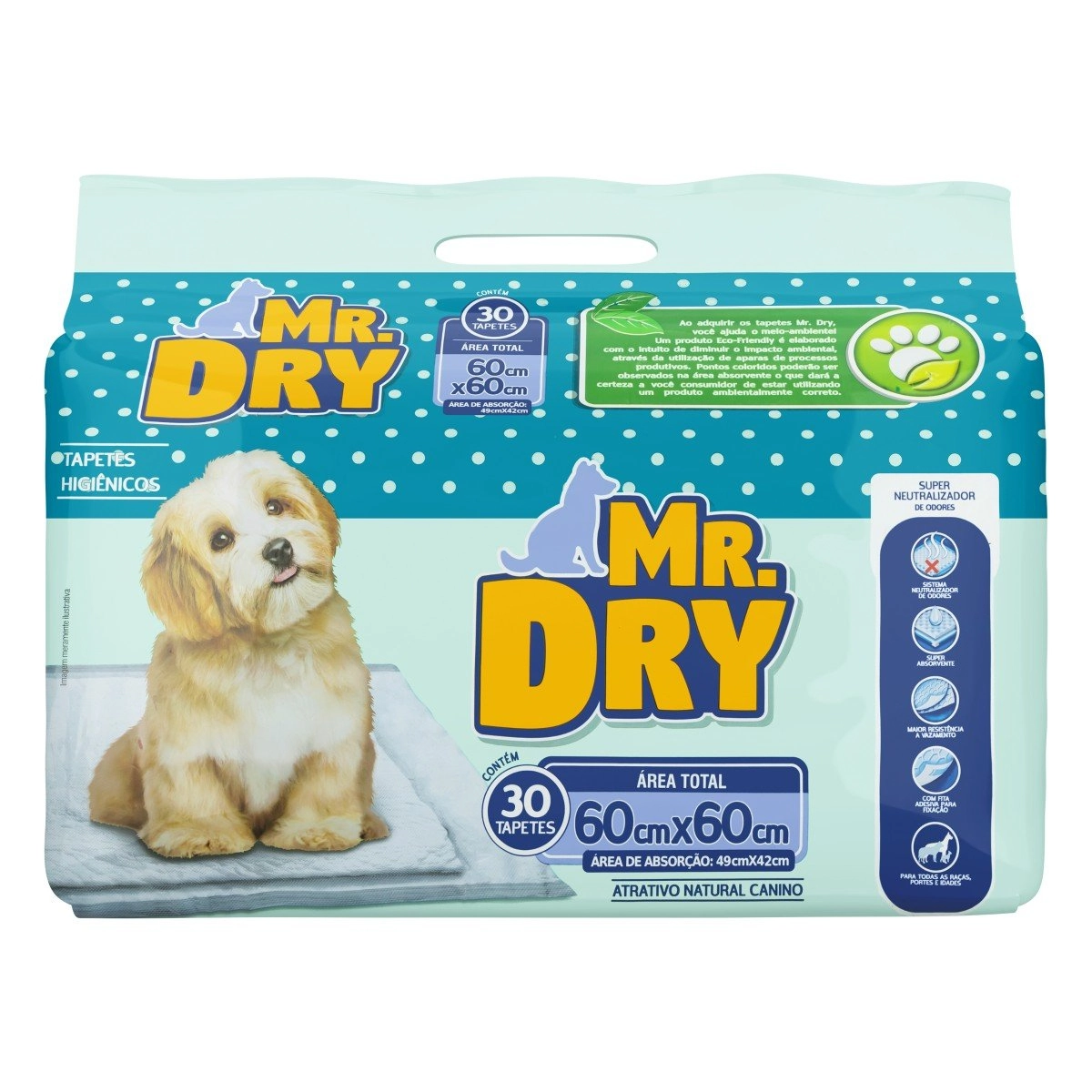 Tapete Higiênico Mr. Dry 60cm X 60cm Pacote 30 Unidades