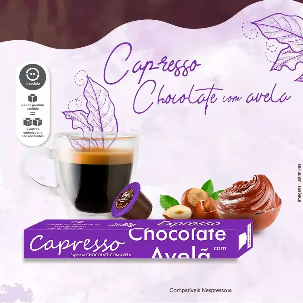 Café Gourmet Sabor Chocolate Com Avelã Capresso 10 Cápsulas