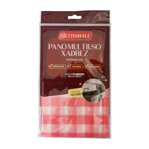 Pano Multiuso Betthavale Xadrez Vermelho