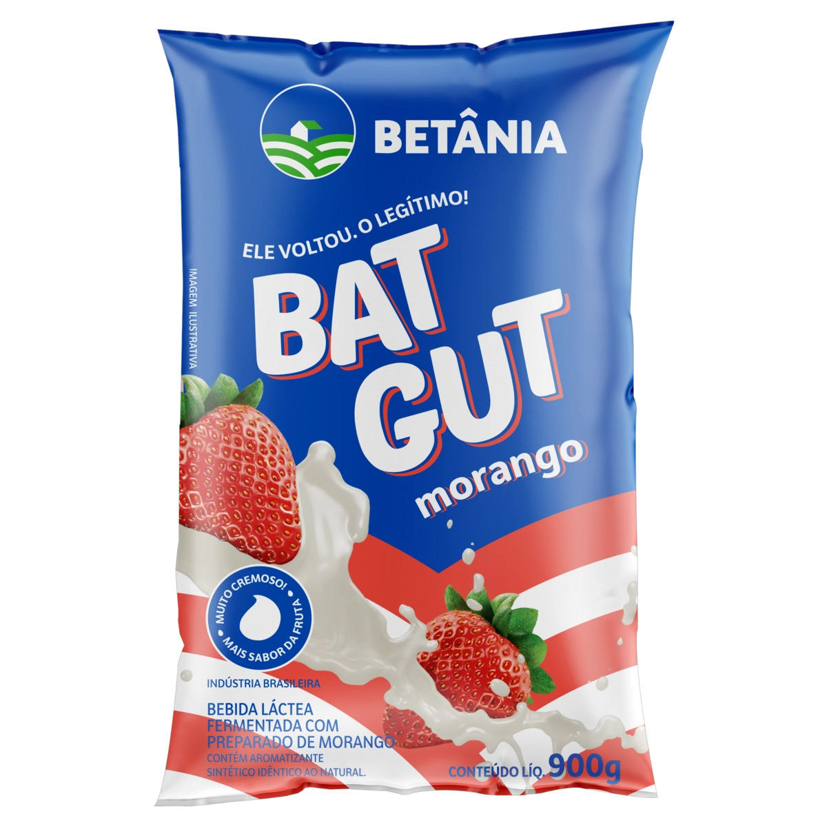 Bebida Láctea Fermentada Morango Betânia Bat Gut Pacote 900g