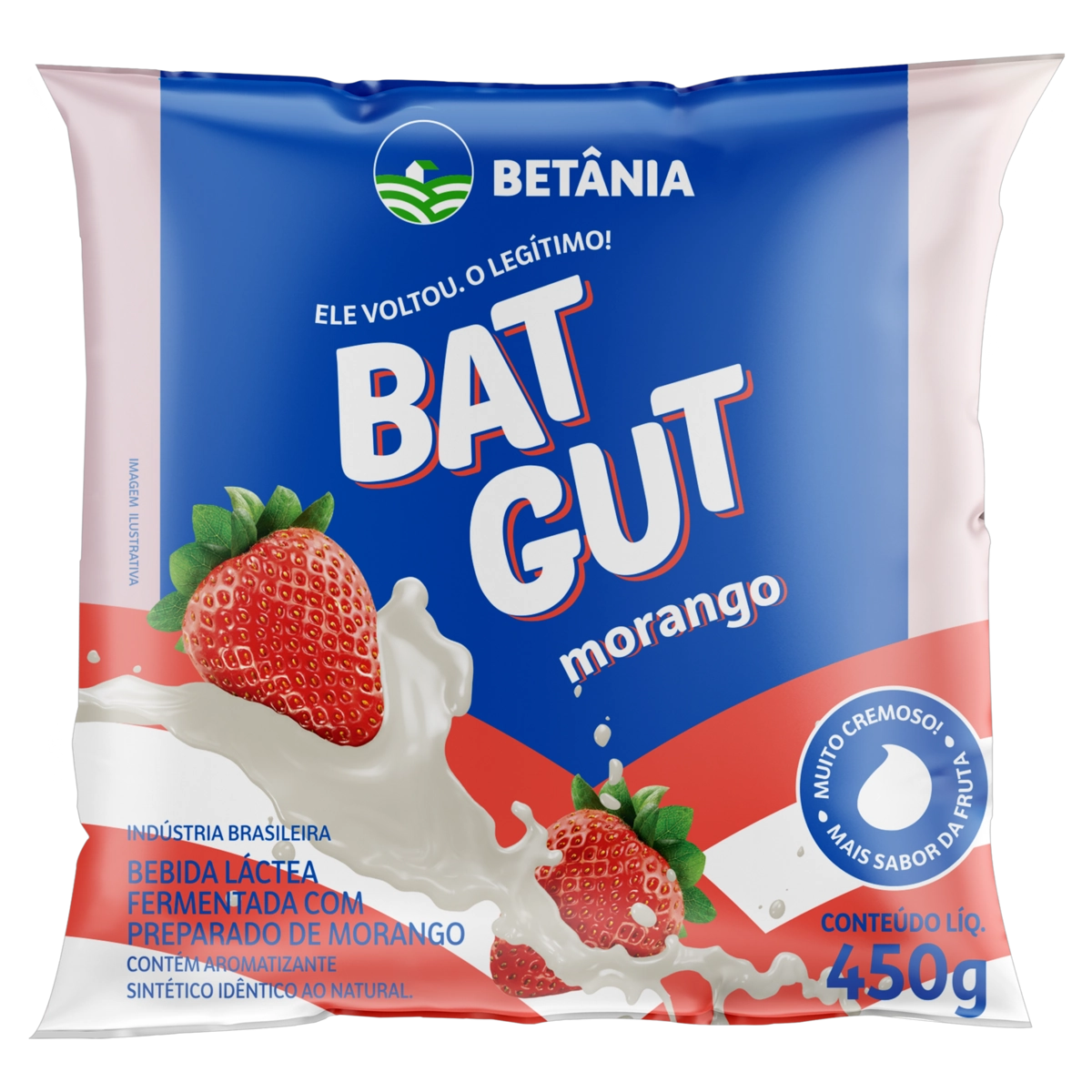 Bebida Láctea Fermentada Morango Betânia Bat Gut Pacote 450g