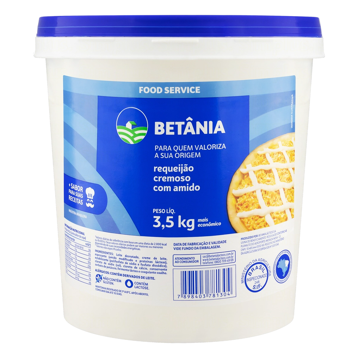 Requeijão Cremoso Com Amido Betânia Balde 3,5kg