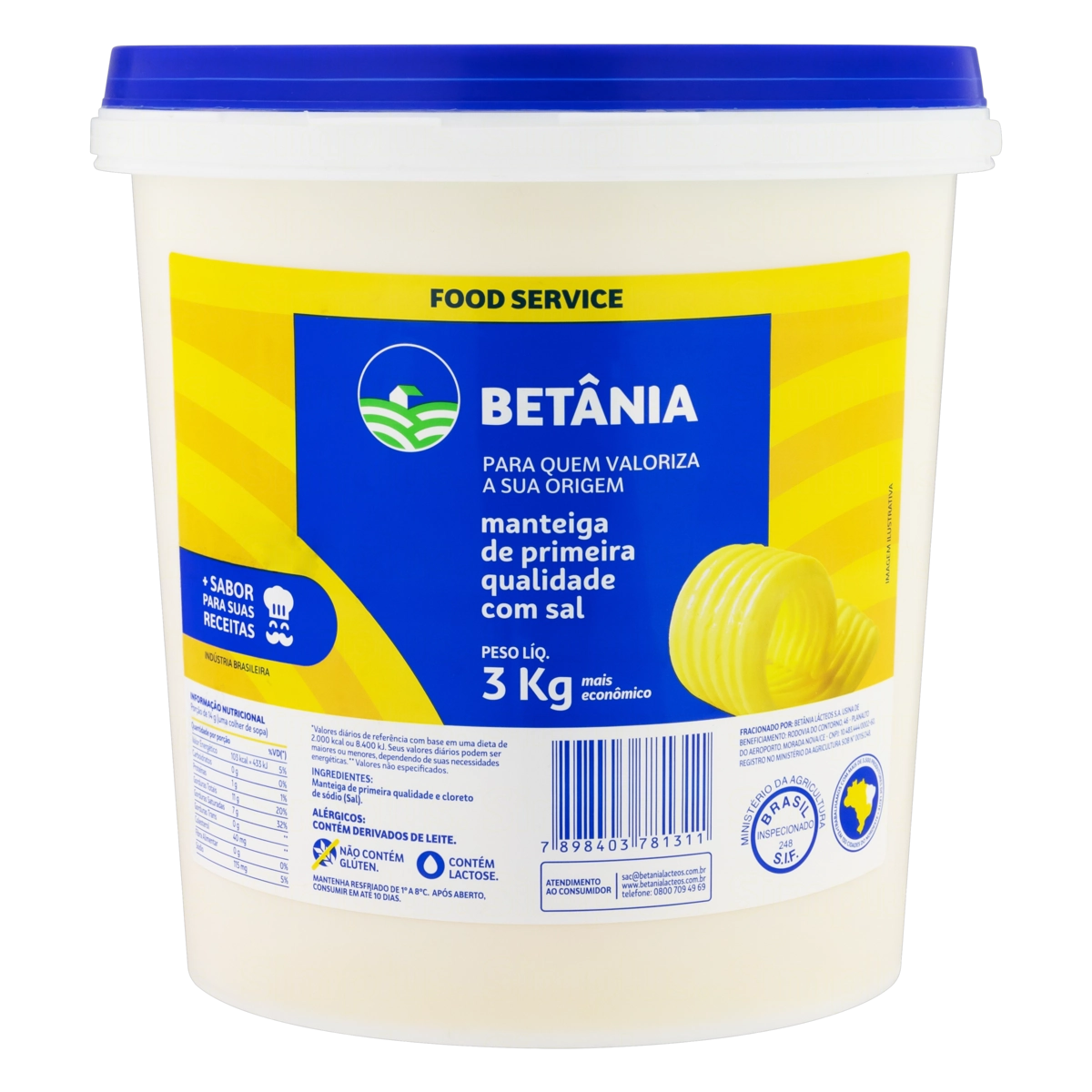 Manteiga De Primeira Qualidade Com Sal Betânia Balde 3kg