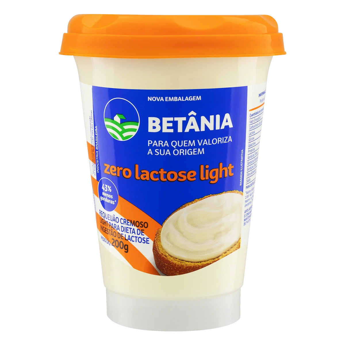 Requeijão Cremoso Light Zero Lactose Betânia Copo 200g