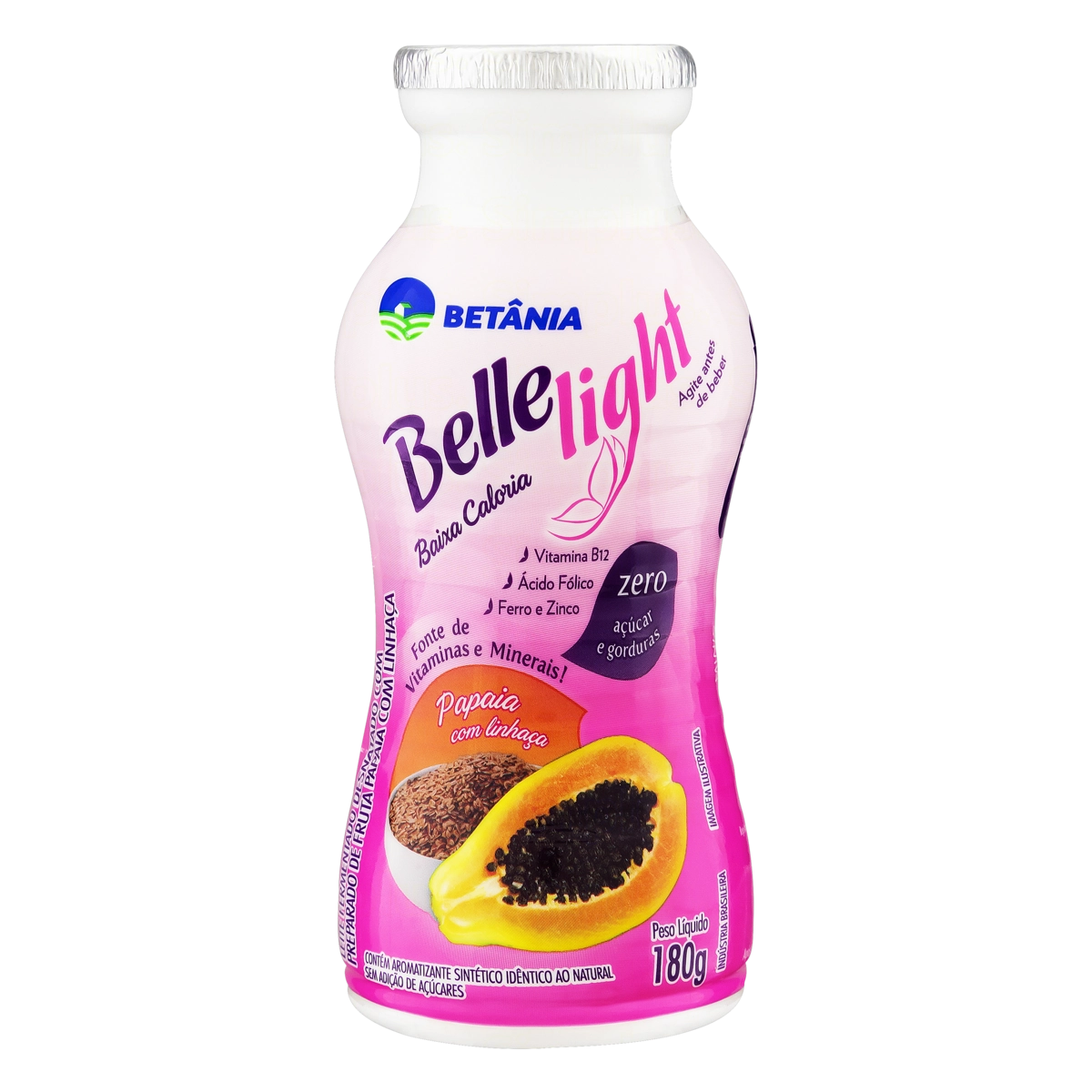 Leite Fermentado Desnatado Papaia Com Linhaça Light Betânia Belle Frasco 180g
