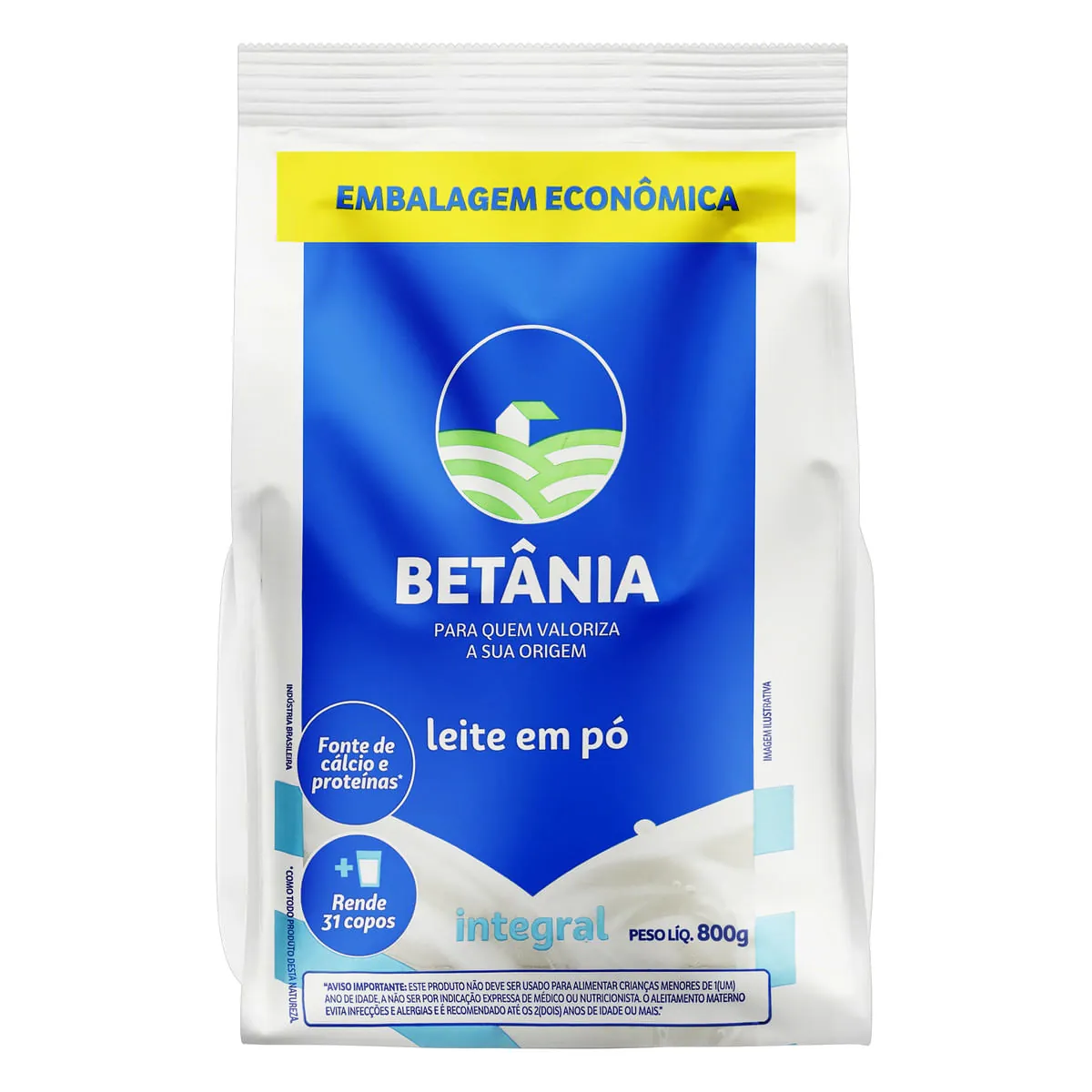 Leite Pó Integral Betânia Pacote 800g Embalagem Econômica