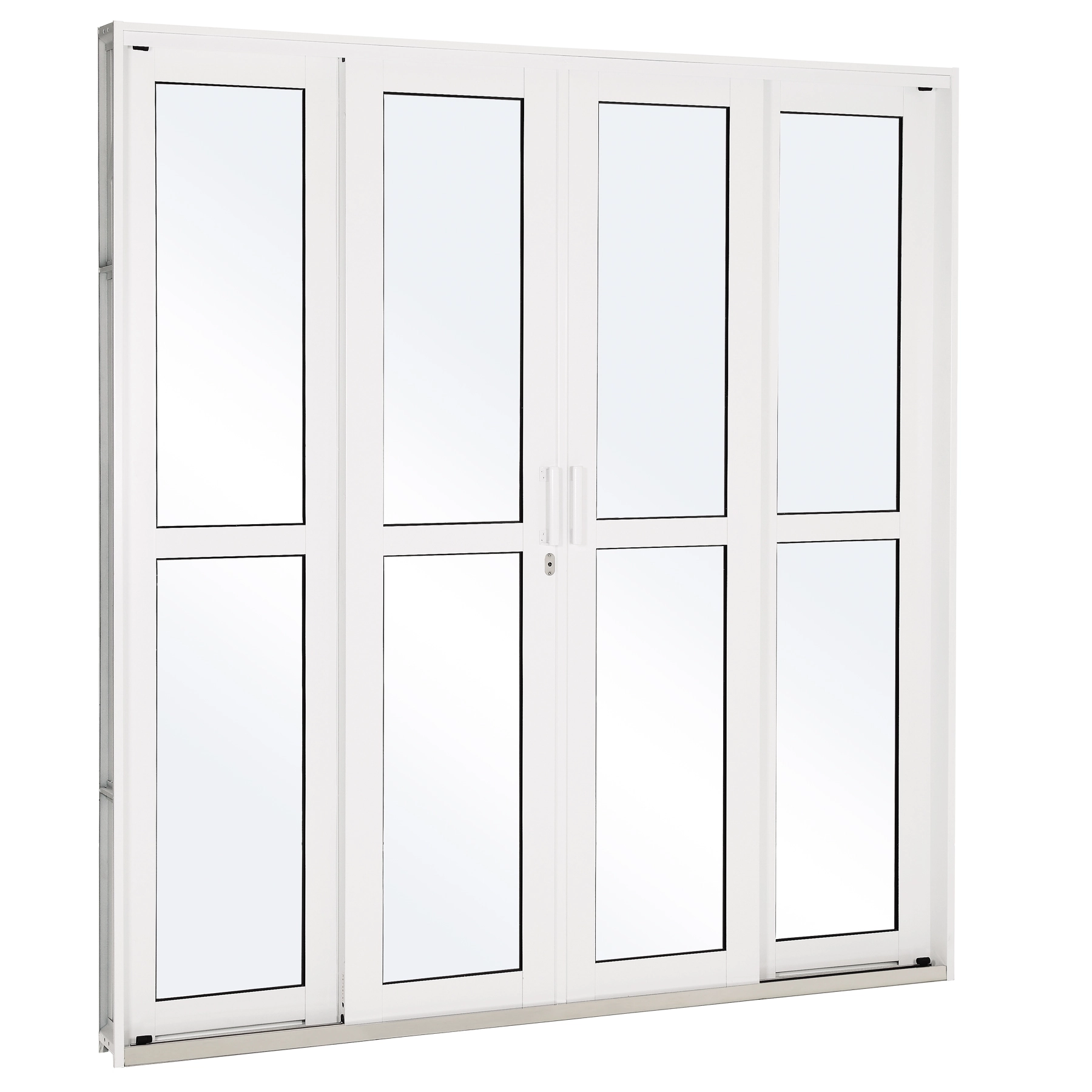 Porta de Correr 4 Folhas Aço Branco 2,13x2,00m Abertura Central Linha Lucasa Facilità Lucasa