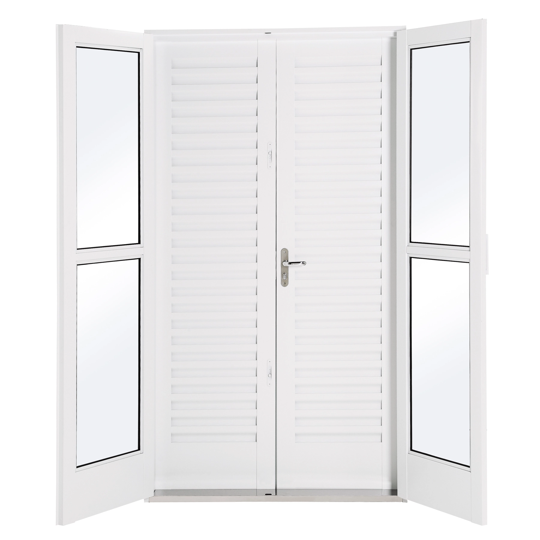 Porta Balcão de Giro 4 Folhas Aço Branco 2,15x1,20m Abertura Central Linha Lucasa Facilità Lucasa