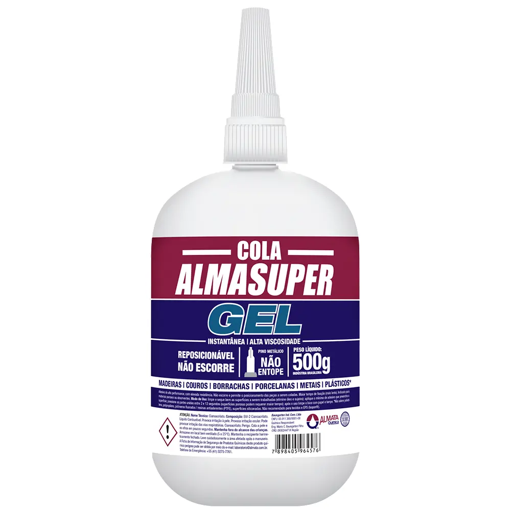 Cola Adesivo Instantâneo Gel 500g Almasuper Almata